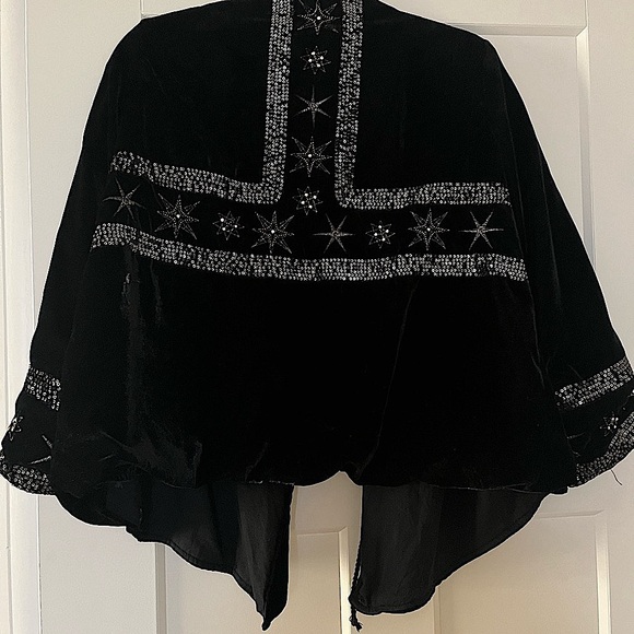 Zara Black Velvet Jacket with Sequin and Rhinestone Star Embroidery - Picture 2 of 7